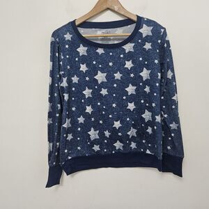 PILLOW TALK Women's Navy Blue Star Pattern Pajama Soft Set Shirt/Pants Size S